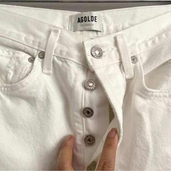 SOLD Agolde White 90’s Mid-Rise Loose Fit Distressed Jeans - 25" - Picture 4 of 12